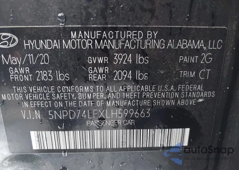 2020 Hyundai Elantra Se from USA, damaged, VIN 5NPD74LFXLH599663